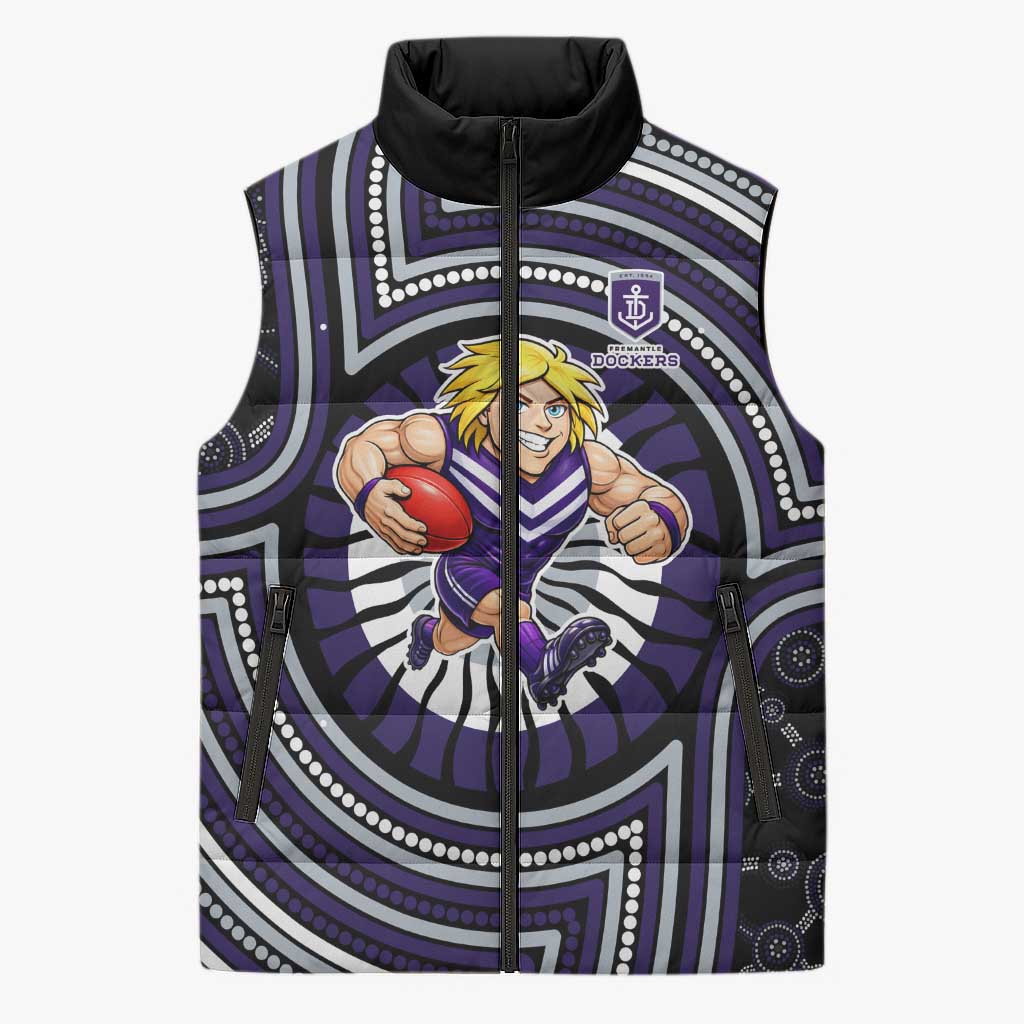 Fremantle Dockers Sleeveless Puffer Jacket Indigenous Monochrome Dot Art Mascot Style