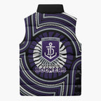 Fremantle Dockers Sleeveless Puffer Jacket Indigenous Monochrome Dot Art Mascot Style