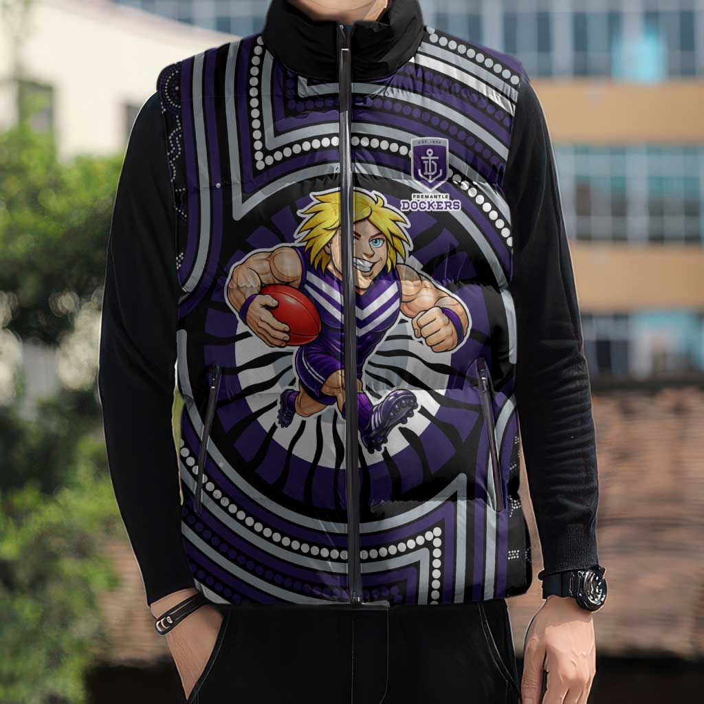 Fremantle Dockers Sleeveless Puffer Jacket Indigenous Monochrome Dot Art Mascot Style
