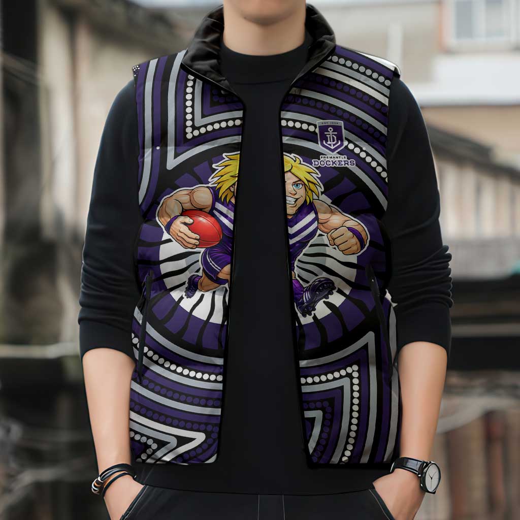 Fremantle Dockers Sleeveless Puffer Jacket Indigenous Monochrome Dot Art Mascot Style