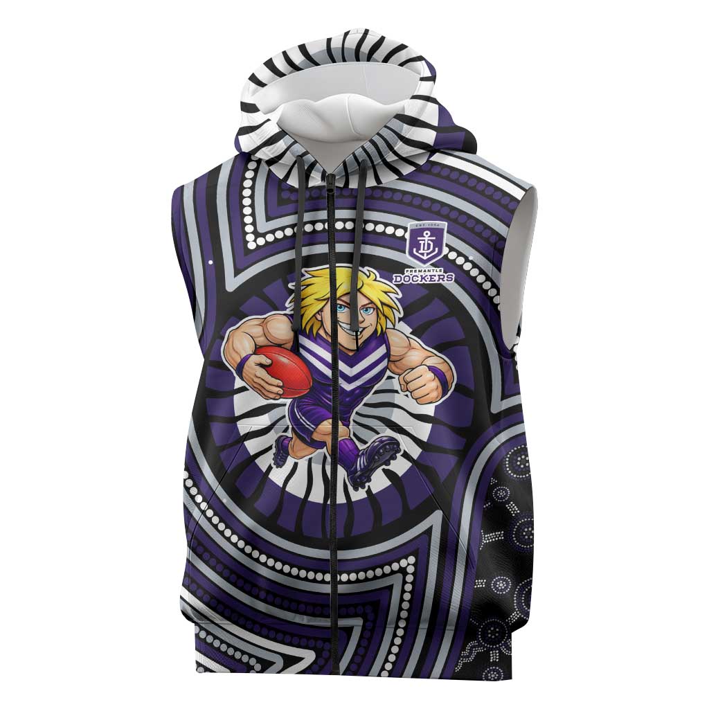 Fremantle Dockers Sleeveless Zip Hoodie Indigenous Monochrome Dot Art Mascot Style