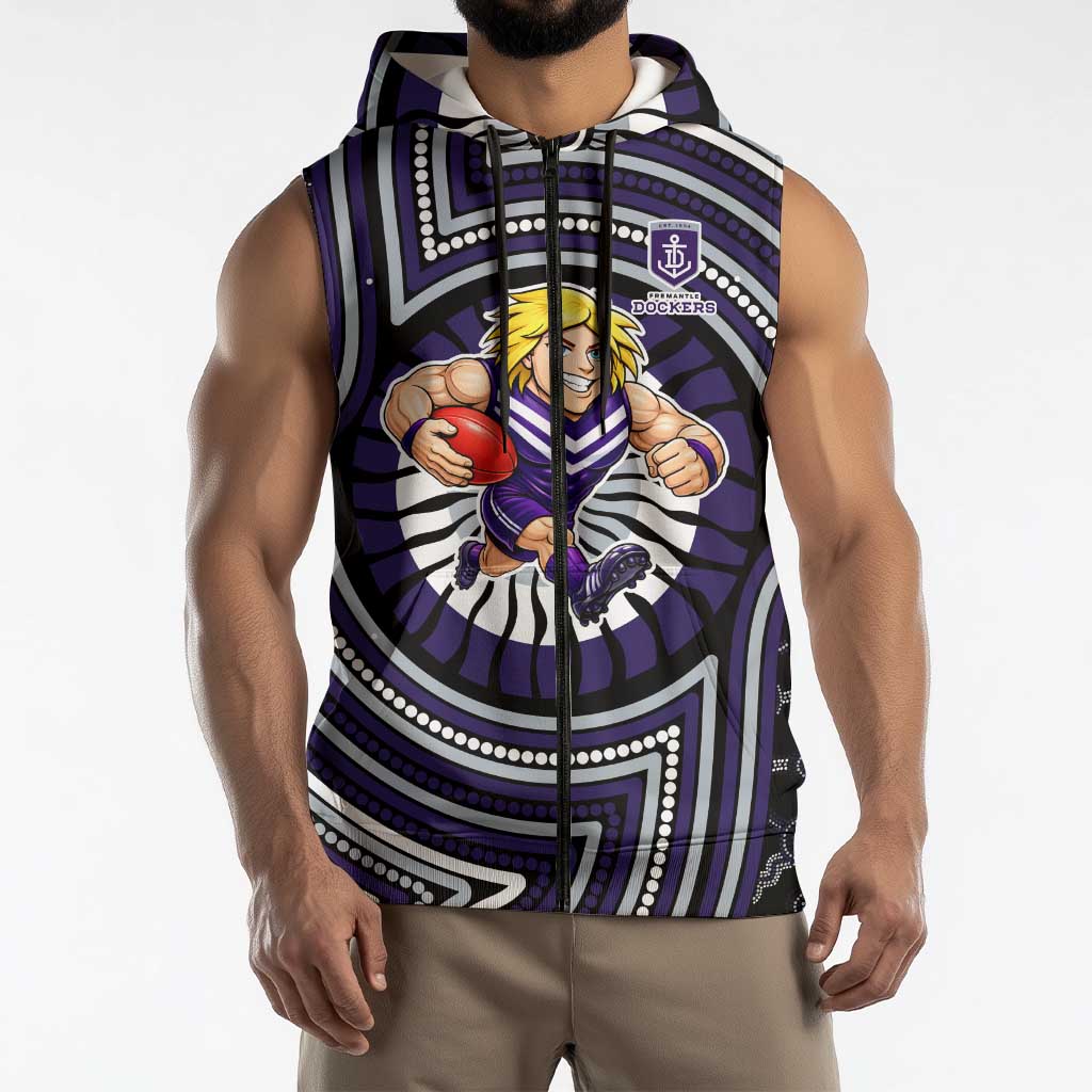Fremantle Dockers Sleeveless Zip Hoodie Indigenous Monochrome Dot Art Mascot Style