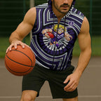 Fremantle Dockers Sleeveless Zip Hoodie Indigenous Monochrome Dot Art Mascot Style
