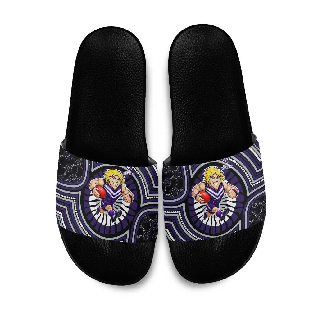 Fremantle Dockers Slide Sandals Indigenous Monochrome Dot Art Mascot Style