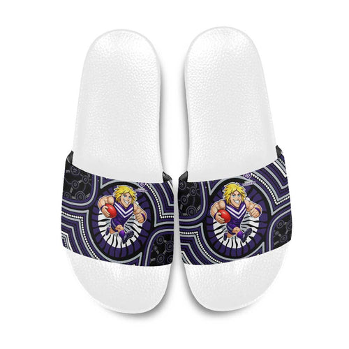 Fremantle Dockers Slide Sandals Indigenous Monochrome Dot Art Mascot Style