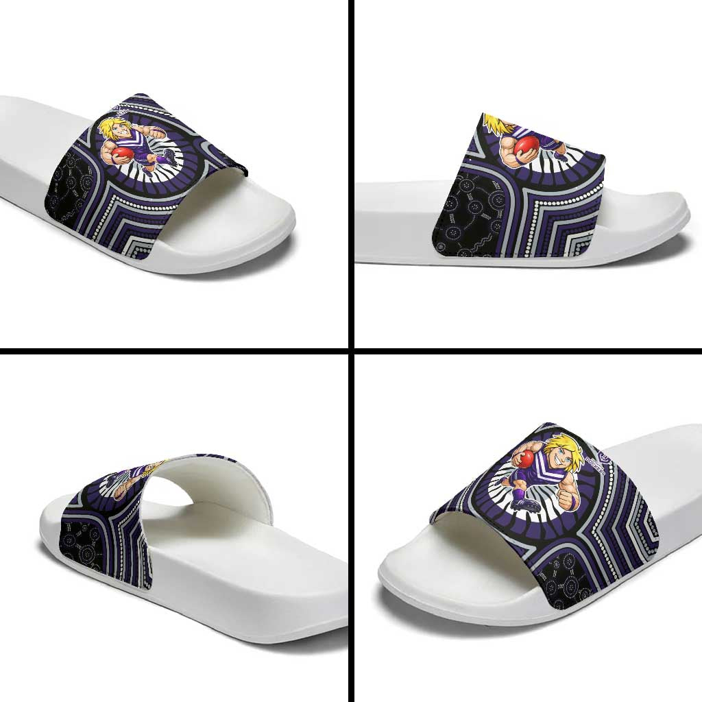 Fremantle Dockers Slide Sandals Indigenous Monochrome Dot Art Mascot Style