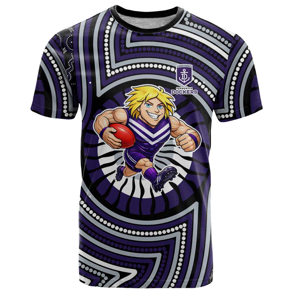 Fremantle Dockers T Shirt Indigenous Monochrome Dot Art Mascot Style