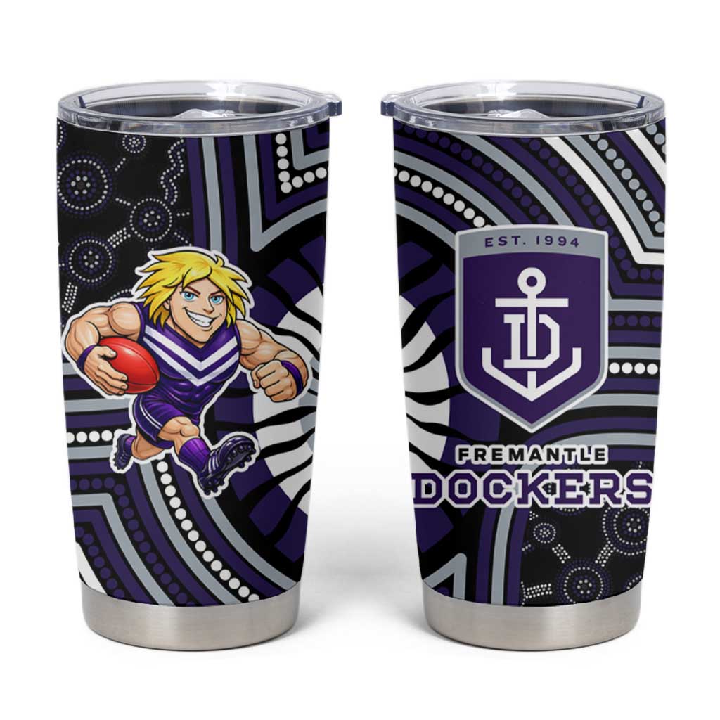 Fremantle Dockers Tumbler Cup Indigenous Monochrome Dot Art Mascot Style