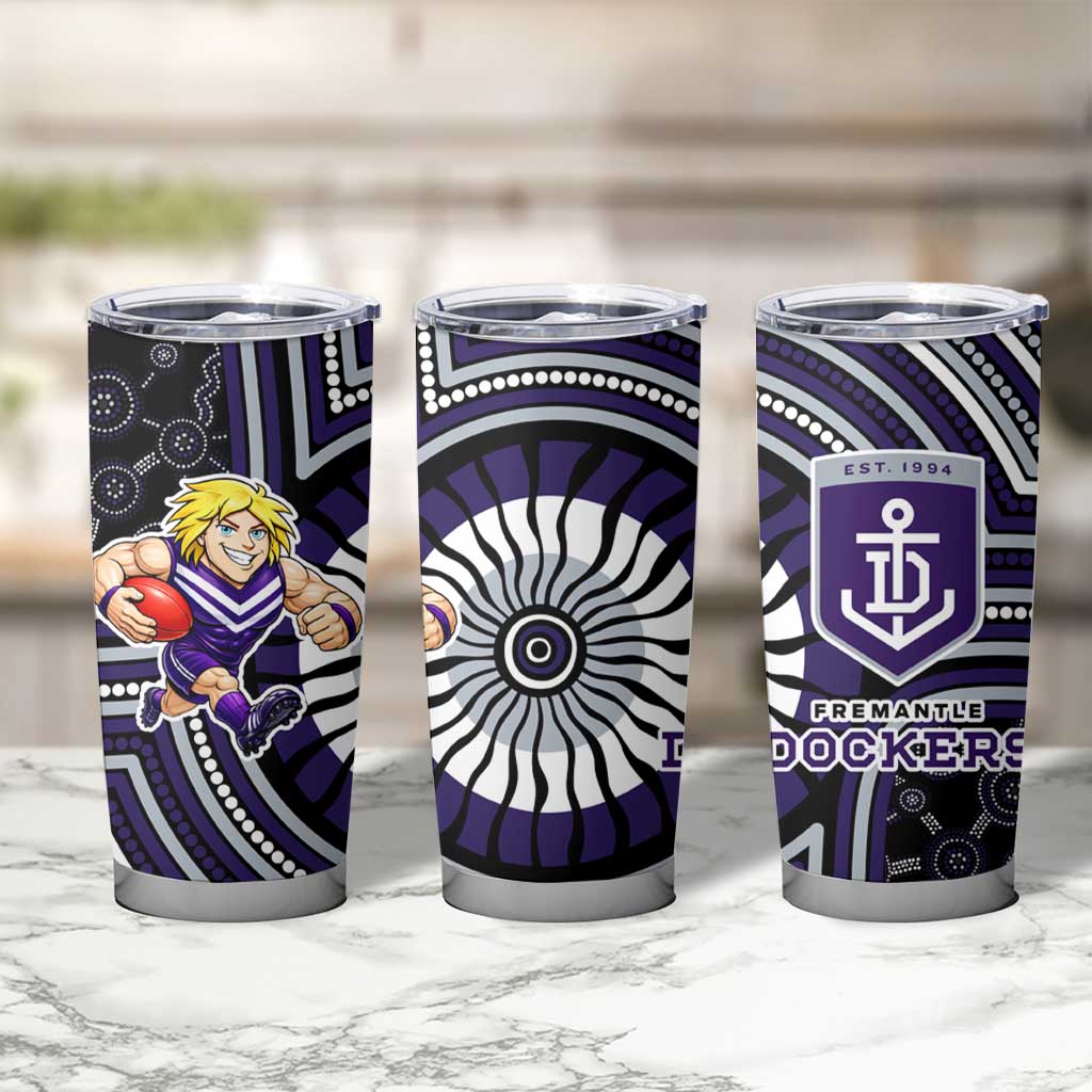 Fremantle Dockers Tumbler Cup Indigenous Monochrome Dot Art Mascot Style
