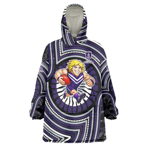 Fremantle Dockers Wearable Blanket Hoodie Indigenous Monochrome Dot Art Mascot Style