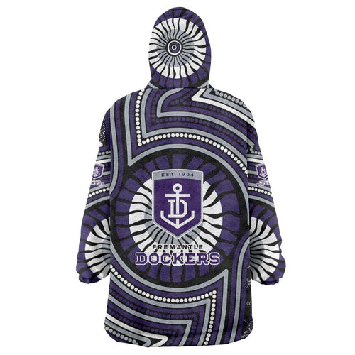 Fremantle Dockers Wearable Blanket Hoodie Indigenous Monochrome Dot Art Mascot Style