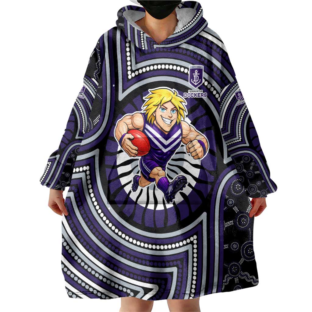 Fremantle Dockers Wearable Blanket Hoodie Indigenous Monochrome Dot Art Mascot Style