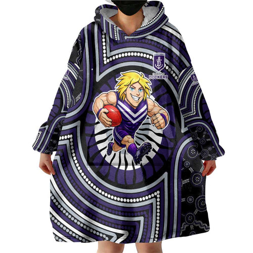 Fremantle Dockers Wearable Blanket Hoodie Indigenous Monochrome Dot Art Mascot Style