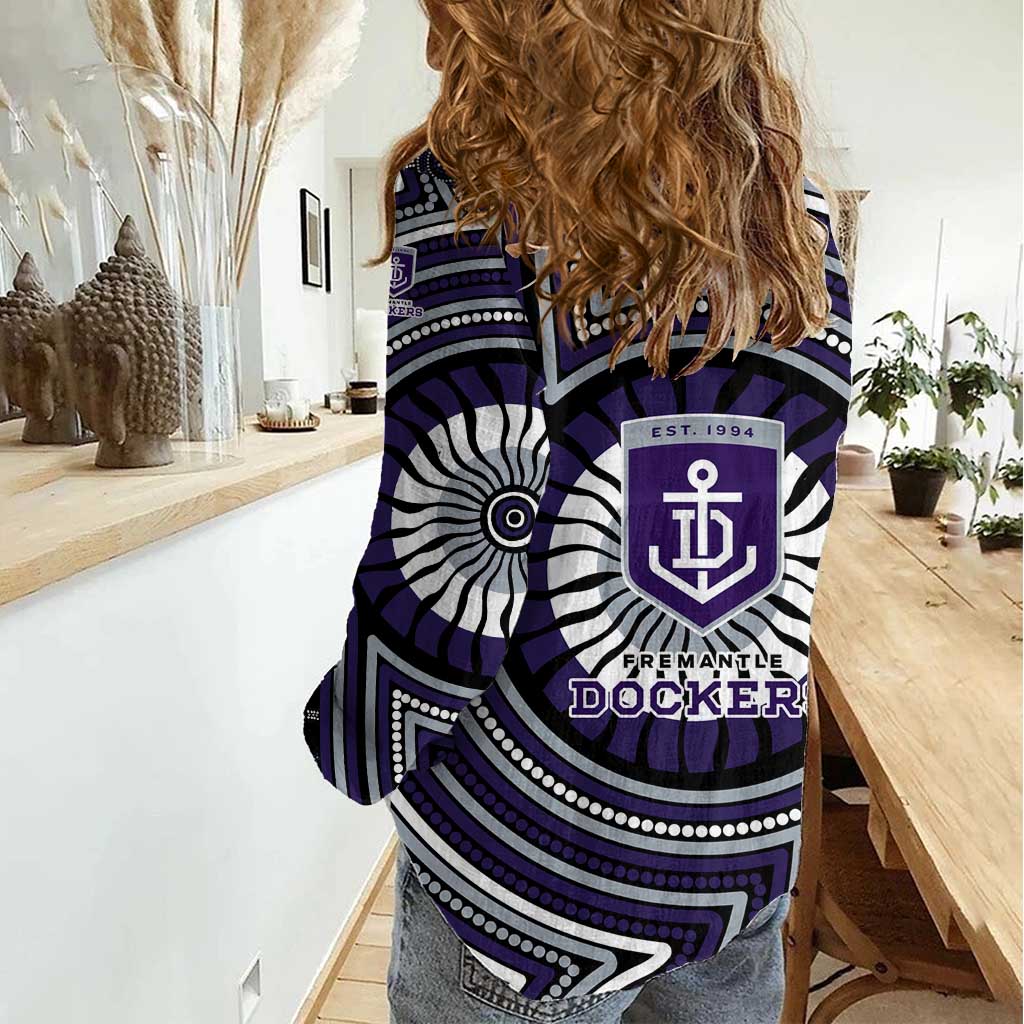 Fremantle Dockers Women Casual Shirt Indigenous Monochrome Dot Art Mascot Style