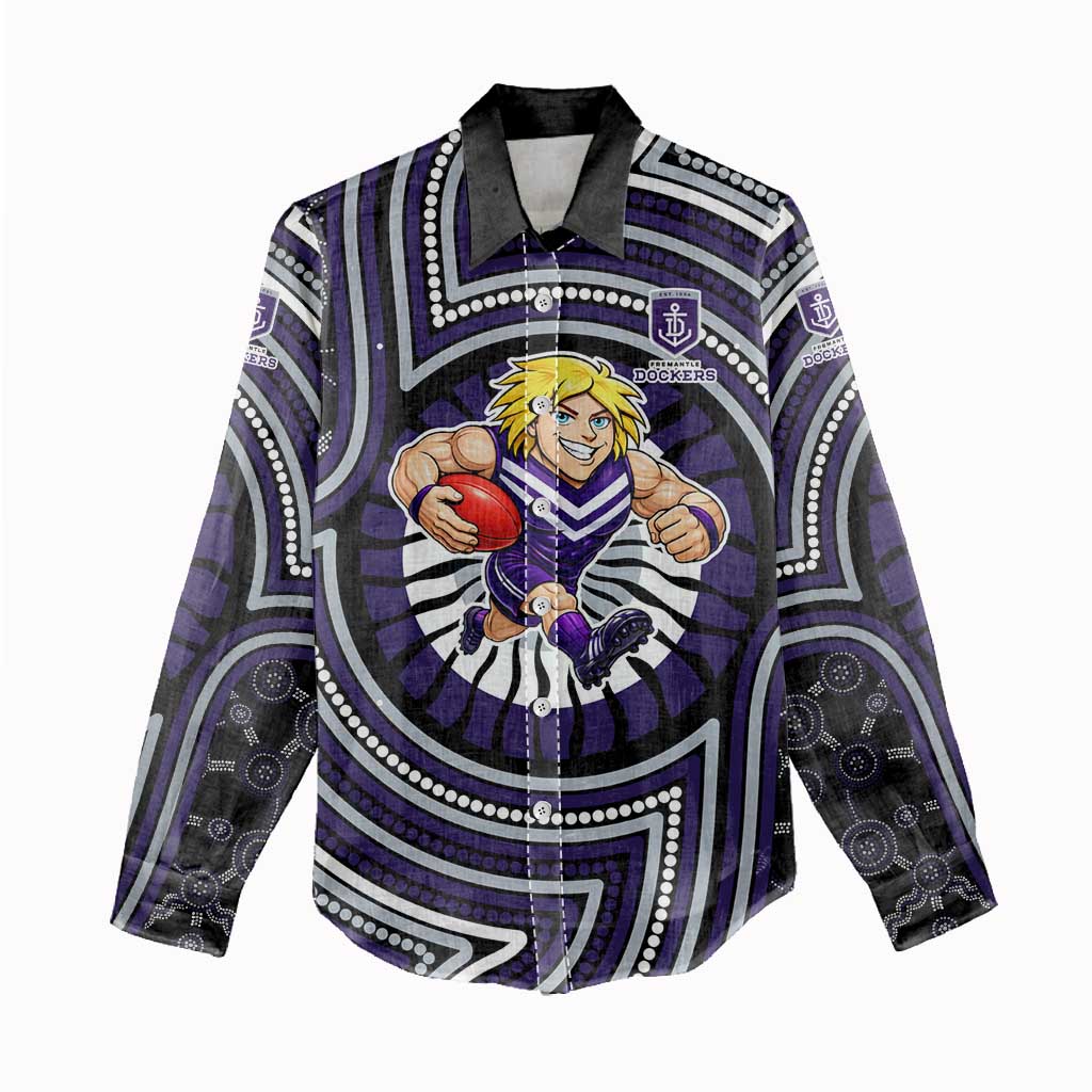 Fremantle Dockers Women Casual Shirt Indigenous Monochrome Dot Art Mascot Style