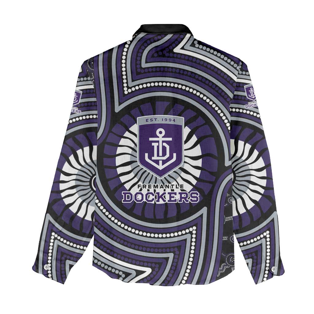 Fremantle Dockers Women Casual Shirt Indigenous Monochrome Dot Art Mascot Style