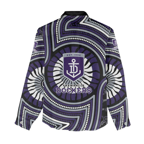 Fremantle Dockers Women Casual Shirt Indigenous Monochrome Dot Art Mascot Style