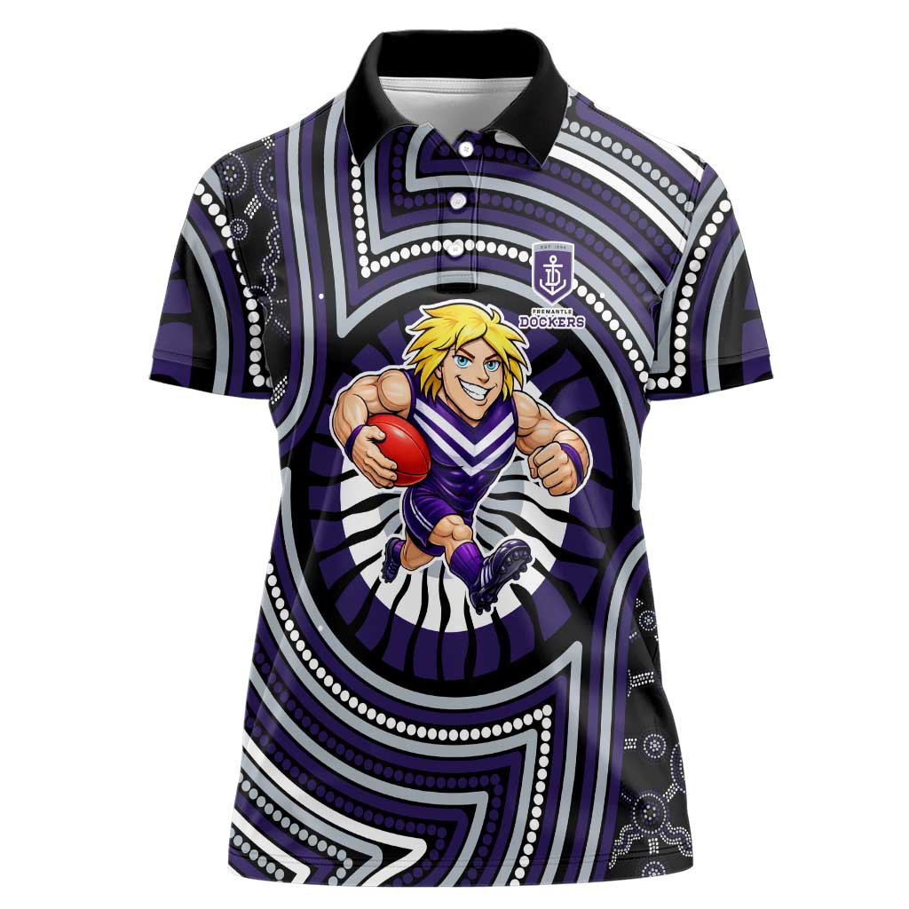 Fremantle Dockers Women Polo Shirt Indigenous Monochrome Dot Art Mascot Style