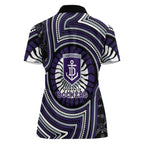 Fremantle Dockers Women Polo Shirt Indigenous Monochrome Dot Art Mascot Style