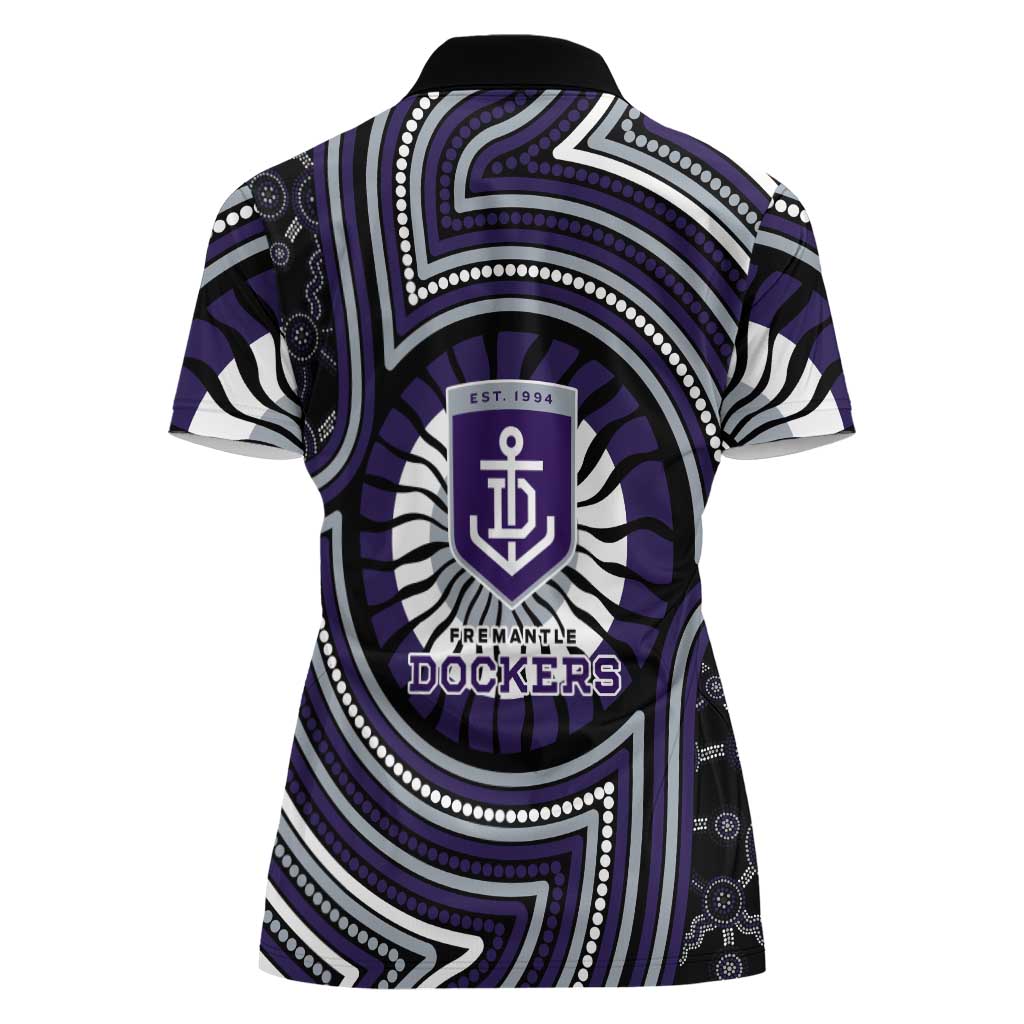 Fremantle Dockers Women Polo Shirt Indigenous Monochrome Dot Art Mascot Style