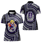 Fremantle Dockers Women Polo Shirt Indigenous Monochrome Dot Art Mascot Style
