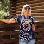 Fremantle Dockers Women Polo Shirt Indigenous Monochrome Dot Art Mascot Style