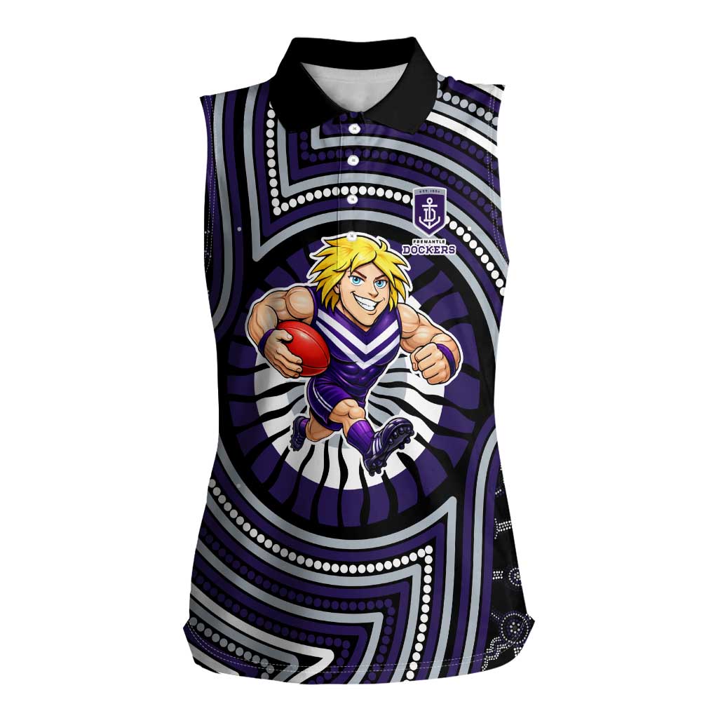 Fremantle Dockers Women Sleeveless Polo Shirt Indigenous Monochrome Dot Art Mascot Style