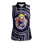 Fremantle Dockers Women Sleeveless Polo Shirt Indigenous Monochrome Dot Art Mascot Style