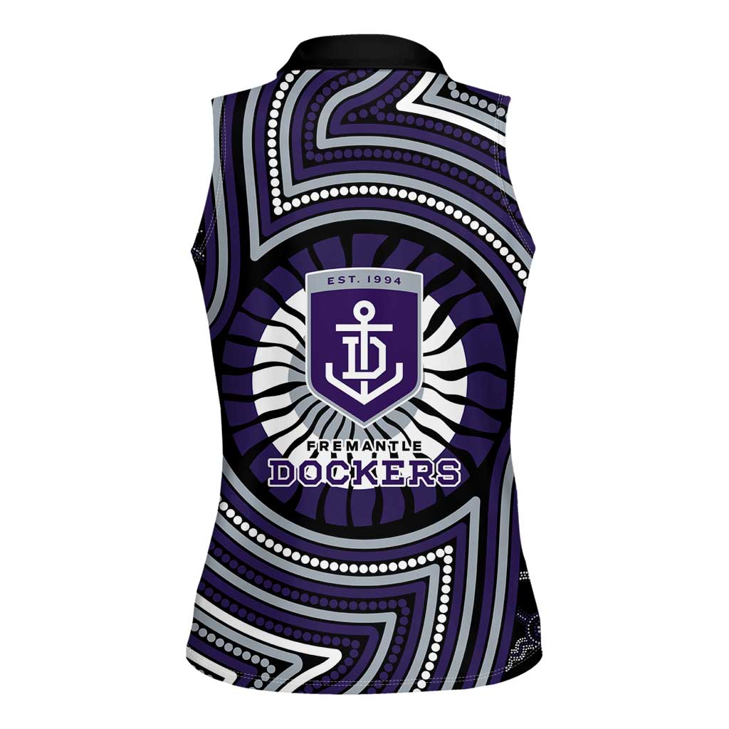 Fremantle Dockers Women Sleeveless Polo Shirt Indigenous Monochrome Dot Art Mascot Style