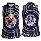Fremantle Dockers Women Sleeveless Polo Shirt Indigenous Monochrome Dot Art Mascot Style