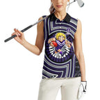 Fremantle Dockers Women Sleeveless Polo Shirt Indigenous Monochrome Dot Art Mascot Style