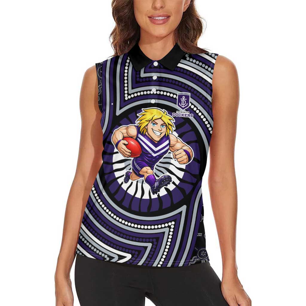 Fremantle Dockers Women Sleeveless Polo Shirt Indigenous Monochrome Dot Art Mascot Style