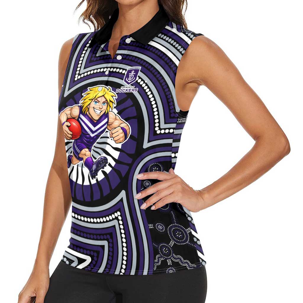 Fremantle Dockers Women Sleeveless Polo Shirt Indigenous Monochrome Dot Art Mascot Style