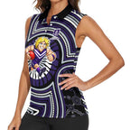 Fremantle Dockers Women Sleeveless Polo Shirt Indigenous Monochrome Dot Art Mascot Style