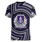 Fremantle Dockers Women V-Neck T-Shirt Indigenous Monochrome Dot Art Mascot Style