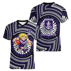 Fremantle Dockers Women V-Neck T-Shirt Indigenous Monochrome Dot Art Mascot Style