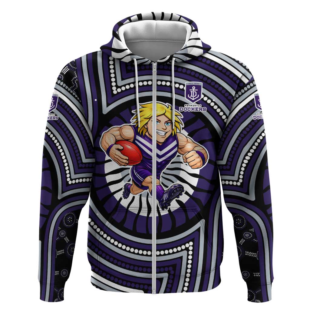 Fremantle Dockers Zip Hoodie Indigenous Monochrome Dot Art Mascot Style