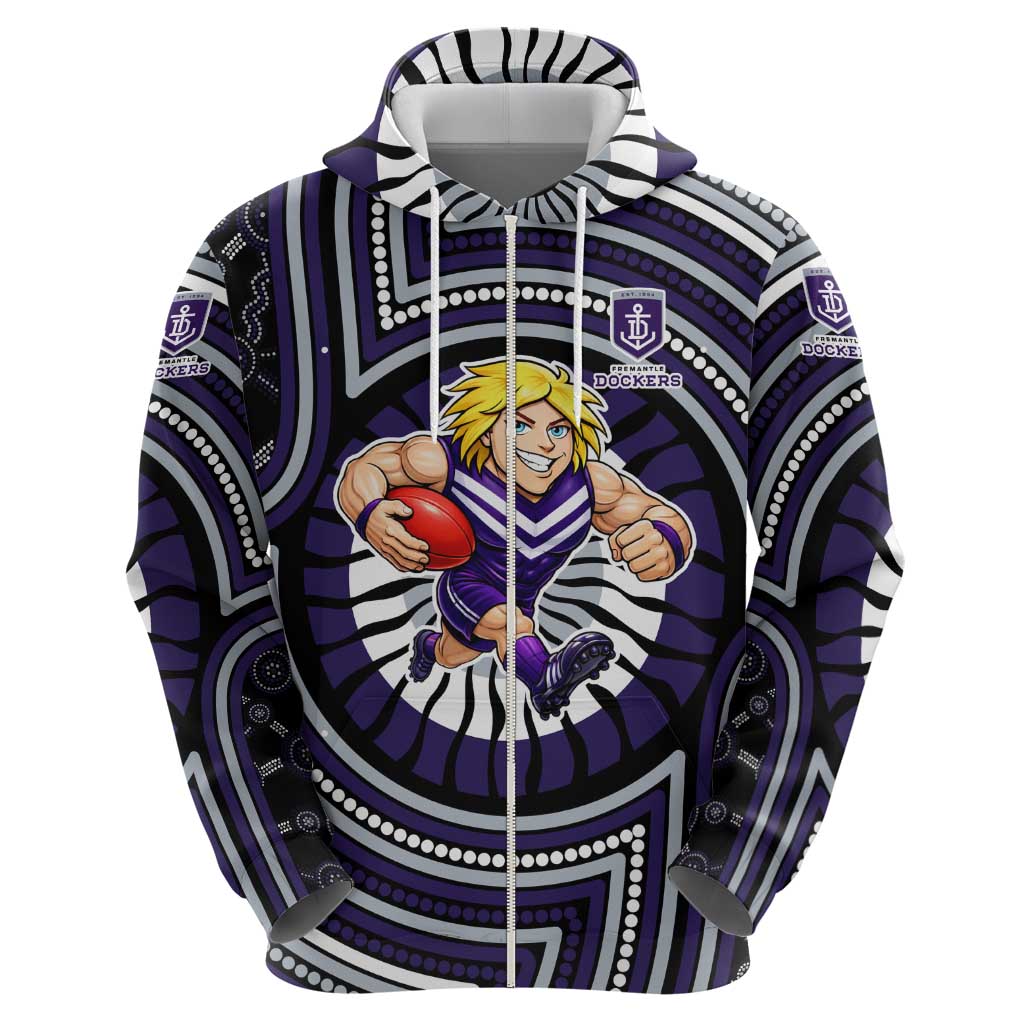 Fremantle Dockers Zip Hoodie Indigenous Monochrome Dot Art Mascot Style