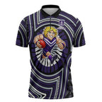 Fremantle Dockers Zipper Polo Shirt Indigenous Monochrome Dot Art Mascot Style