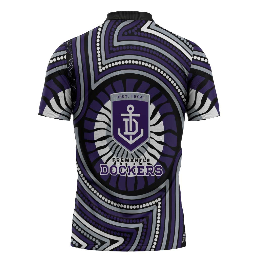 Fremantle Dockers Zipper Polo Shirt Indigenous Monochrome Dot Art Mascot Style