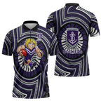 Fremantle Dockers Zipper Polo Shirt Indigenous Monochrome Dot Art Mascot Style
