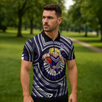 Fremantle Dockers Zipper Polo Shirt Indigenous Monochrome Dot Art Mascot Style