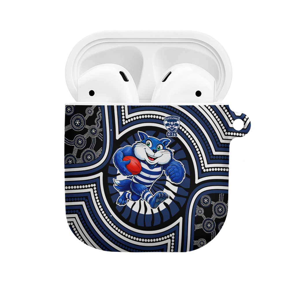 Geelong Cats AirPods Case Indigenous Monochrome Dot Art Mascot Style