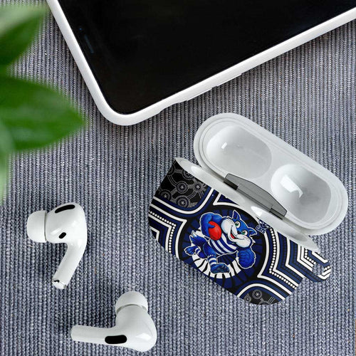 Geelong Cats AirPods Case Indigenous Monochrome Dot Art Mascot Style