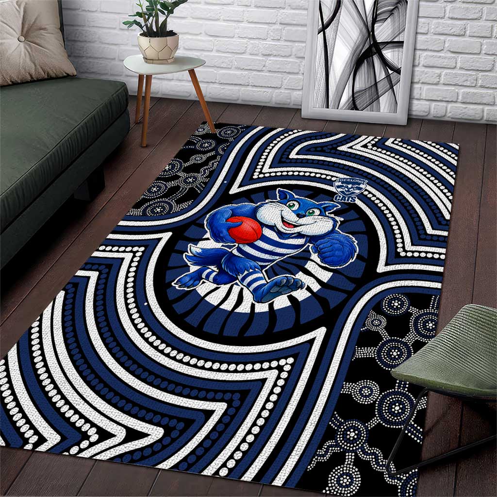 Geelong Cats Area Rug Indigenous Monochrome Dot Art Mascot Style