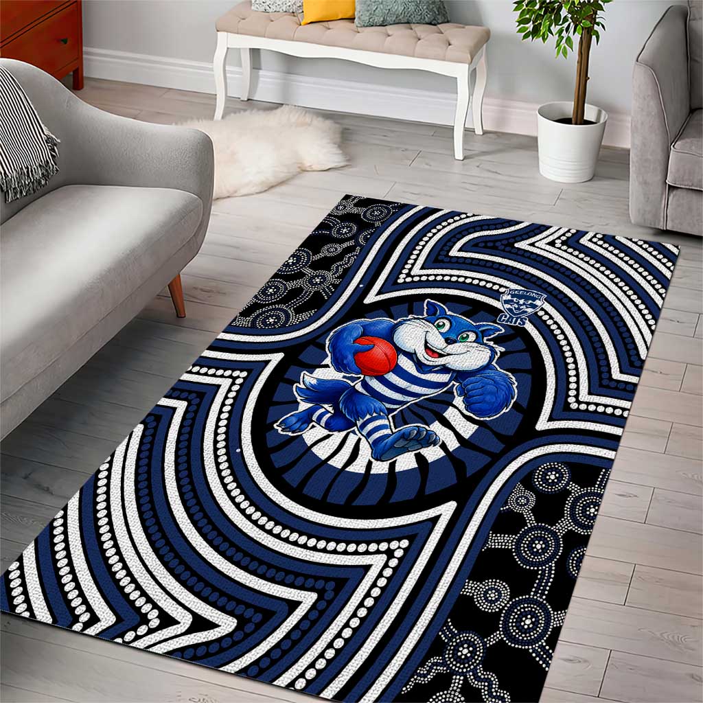 Geelong Cats Area Rug Indigenous Monochrome Dot Art Mascot Style