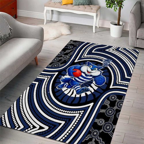 Geelong Cats Area Rug Indigenous Monochrome Dot Art Mascot Style