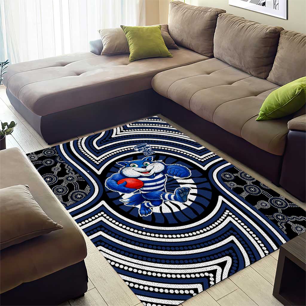 Geelong Cats Area Rug Indigenous Monochrome Dot Art Mascot Style