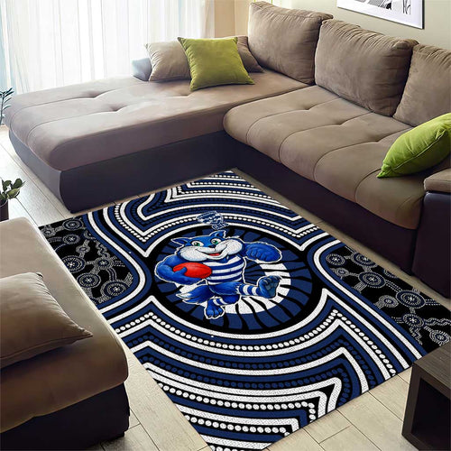 Geelong Cats Area Rug Indigenous Monochrome Dot Art Mascot Style