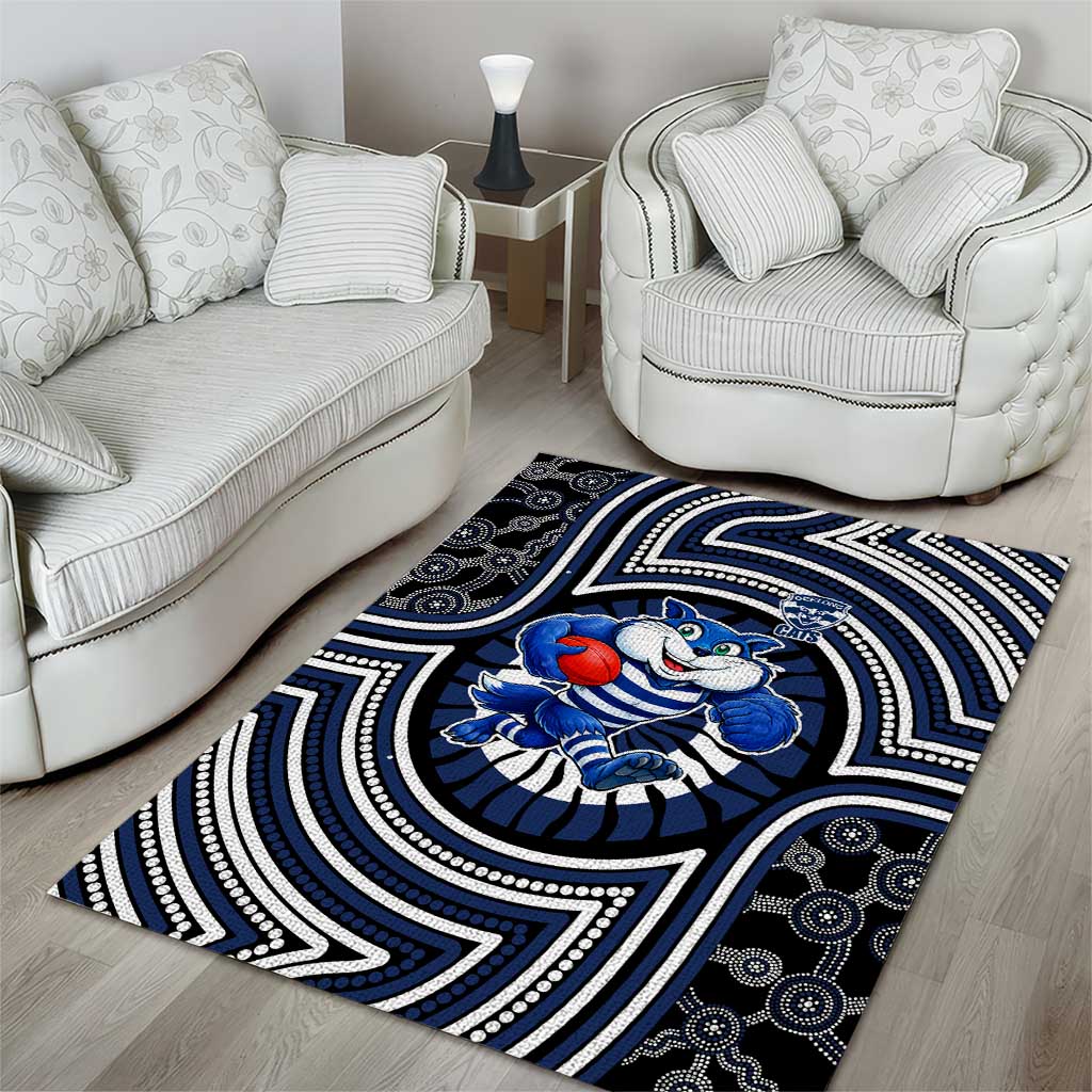 Geelong Cats Area Rug Indigenous Monochrome Dot Art Mascot Style
